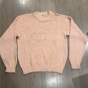 Vintage Ron Chereskin Sweater Adult XL Peach Pink 100% Cotton Geometric Knit 90s